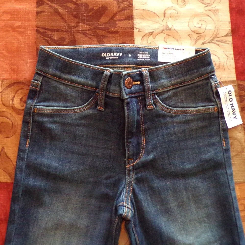 Old Navy High Rise Rockstar Jegging Girls 8 Jeans Stretch Adjustable Distressed